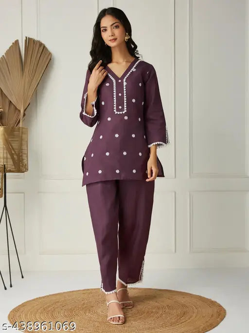Women's Poly Cotton  Lace Co-Ord Set