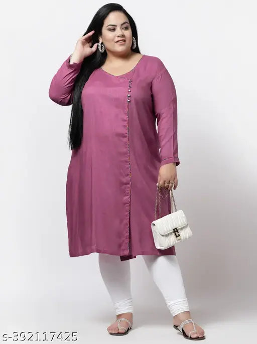 FAZZN Plus Size Falsa Rayon Solid Angrakha Kurti with Customization