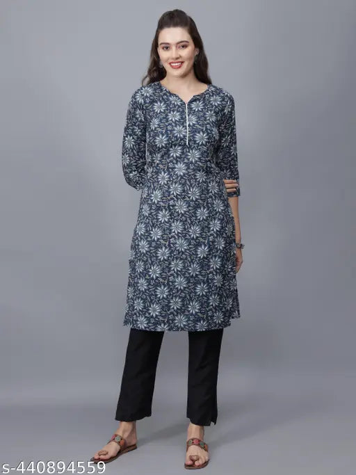 Women Floral Print Pure Cotton Straight Kurta