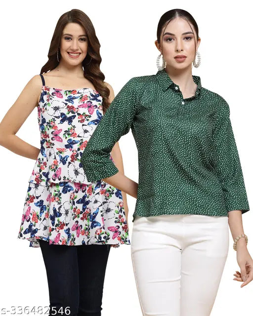 Women Printed Hip Length Top{Pack Of 2}