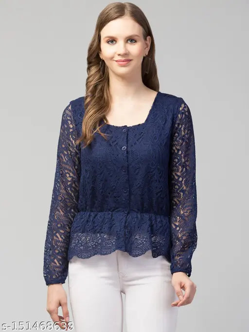 Bishop Sleeve Peplum Lace Top