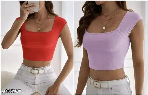 Women Casual Wear Square Neck Half Sleeve Crop Top
