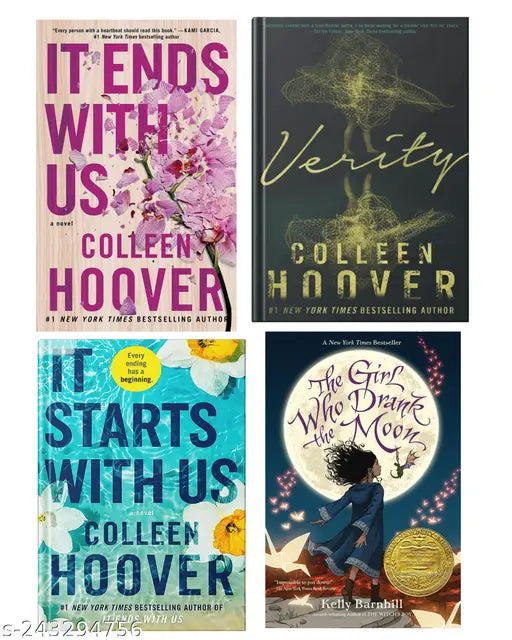 IT END WITH US BY COLLEEN HOOVER  + IT STARTS WITH US BY COLLEEN HOOVER  + VERITY BY COLLEEN HOOVER + THE GIRL WHO DRANK THE MOON BY KELLY BARNHILL
