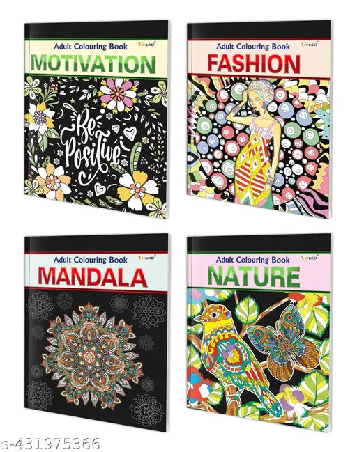 Motivation  Fashion  Mandala and Nature - Adult Colouring Book : Mindfulness Coloring Book  Coloring Book for Adults  Art Therapy Coloring Book - Pack of 4 Adult colouring books