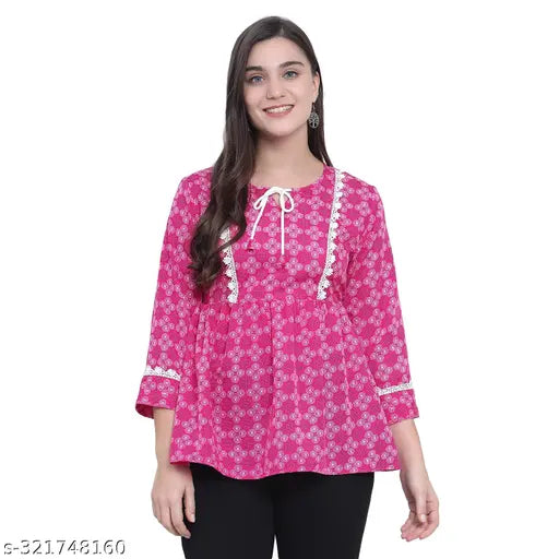 Nature Craft Rani Poly Crepe Checked Printed  Women Tops