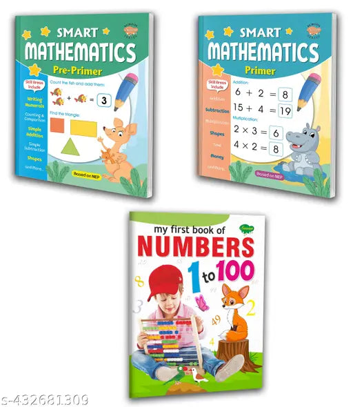My First Book of Numbers (1 to 100)  Smart Mathematics Pre-Primer and Primer book : Maths learning book  Numbers learning book  Children maths practice book - Combo of 3 book for kids.
