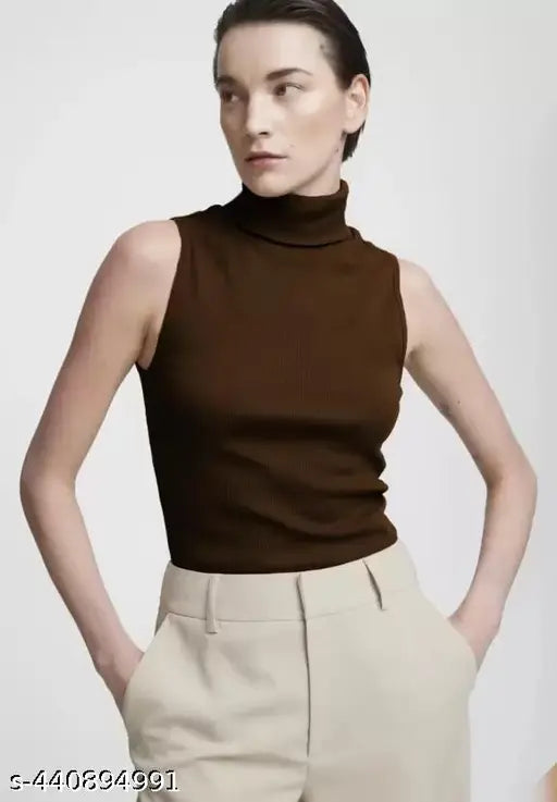 Turtle Neck Sleeveless Rib Top