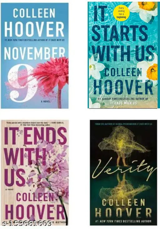 IT ENDS WITH US BY COLLEEN HOOVER + IT STARTS WITH US BY COLLEEN HOOVER + VERITY BY COLLEEN HOOVER + NOVEMBER 9 BY COLLEEN HOOVER. ROMANCE AND FICTION NOVEL COMBO OF FOUR BOOKS. < COLLEEN HOOVER COMBO >