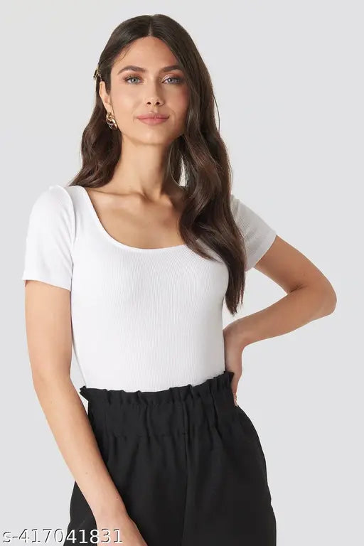 Redamancii Scoop Neck Short Sleeve Casual Ribbed Top for  Girls and Women
