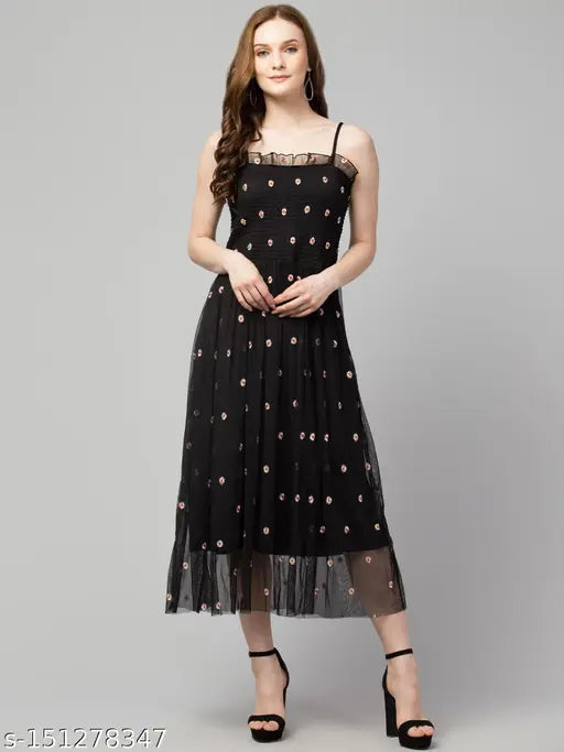Classic Embroidered Daisy Floral Mesh Dress