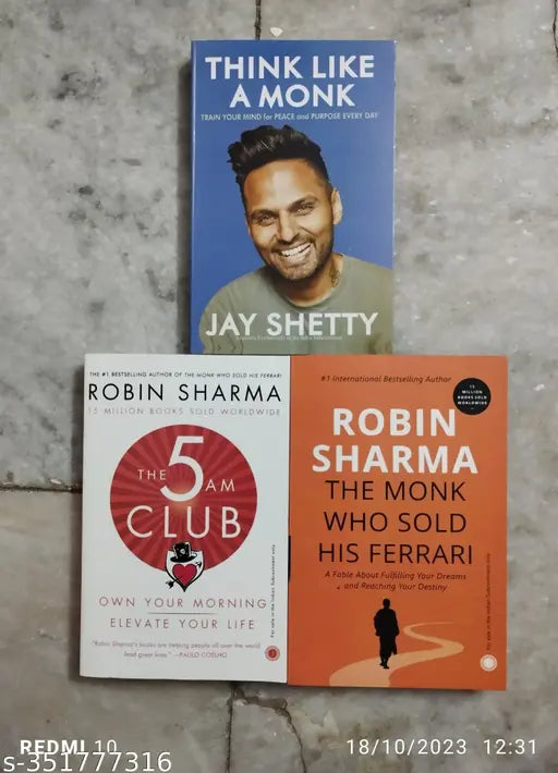 Best Combo Of 3 Books :- Think Like A Monk + The 5 AM Club + The Monk ( English  Paperback  Jay Shetty  Robin Sharma )