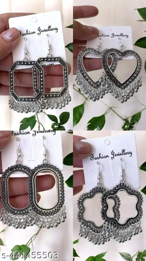 earring's  black Oxidised Silver earring's  (combo-4)Floral Resin Earrings-