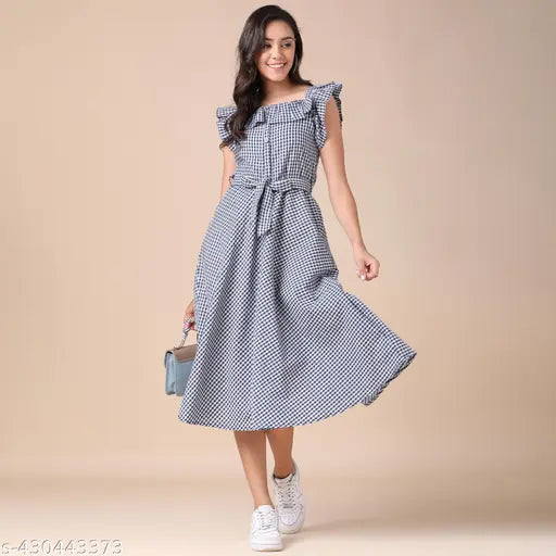 Women's Cotton Checkerd Western One Piece Dress