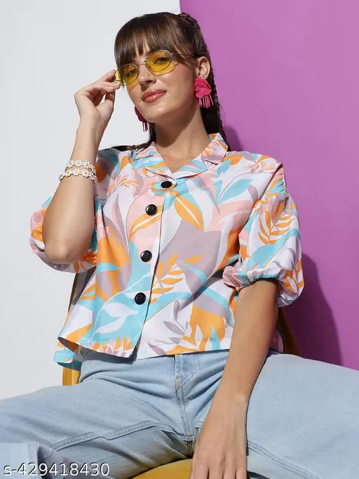 Women's Crepe Floral Printed Resort Shirt