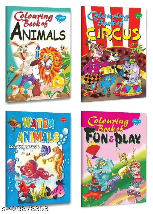 Colouring book of Animals  Circus  Water fun and Fun and Play for kids : Children colouring books  fun coloring book  Creative coloring for kids - Set of 4 Colouring books.