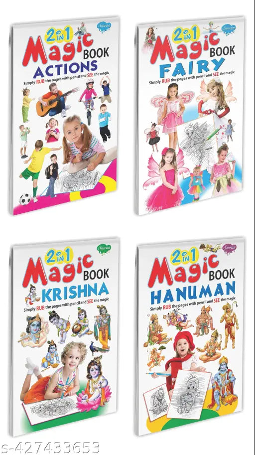 2 in 1 Magic Book of Actions-Our Helpers  Fairy-Princess  Krishna-Ganesha and Hanuman-Lord Shiva : Pencil shading book for kids  Magic books for kids  Pencil activity book - Gift pack of 4 shading books