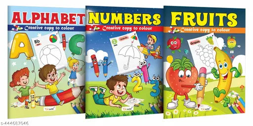 Alphabet  Numbers and Fruits - Creative Copy to Colour book : Early Learning Coloring Book  Fun Coloring Book for Toddlers  Copy to Colour Book for Ages 3-12 - Pack of 3 Copy Colouring books