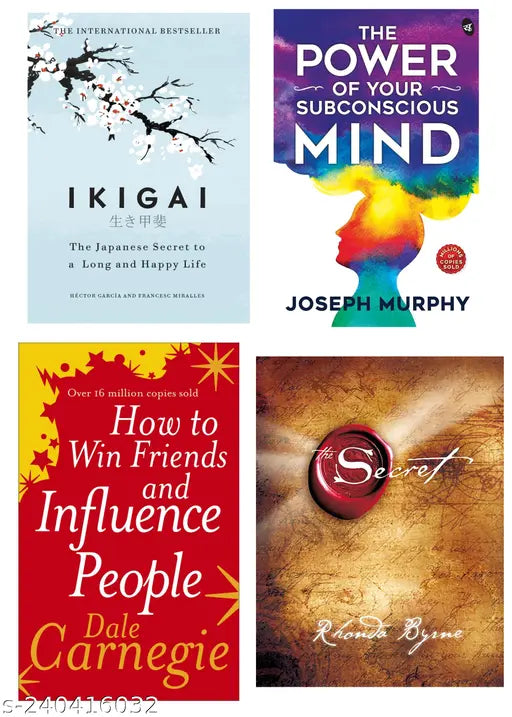 HOW TO WIN FRIENDS  INFLUENCE PEOPLE BY DALE CARNEGIE + THE POWER OF SUBCONSCIOUS MIND BY  JOSEPH MURPHY + IKIGAI BY  HECTOR GARCIA + THE SECRET BY RHONDA BYRNE