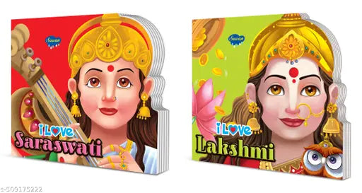 I Love Lakshmi and Saraswati Die cut board book for kids : Children learning story book  Early learning story book  Picture Book for Toddlers - Pack of 2 Books