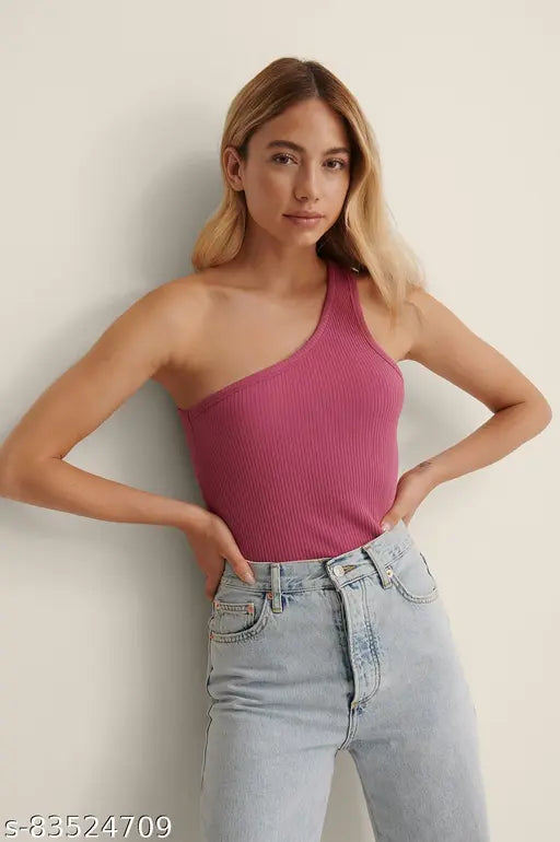 Ribbed One Shoulder Tank Top