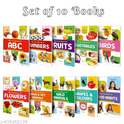 My First Picture Book Collection For Early Learning With 10 Topics (Waterproof  Dust-Resistant  Big Fonts  Laminated  Realistic Pictures) - Gift Set For Kids