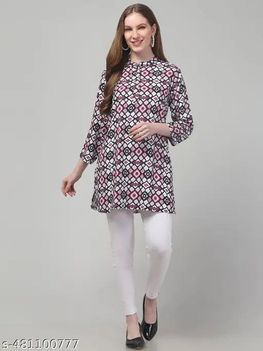 Short_Offical_kurta_Collar_Brown_Box_Print