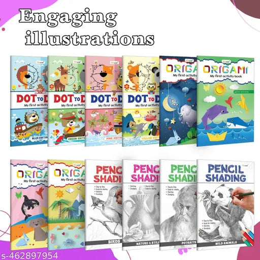 My First Book of Activity Complete Combo : Early learning activity book  Kids drawing and shading book  Origami fun for early learners  Dot to dot book for kids- Pack of 12 Activity books