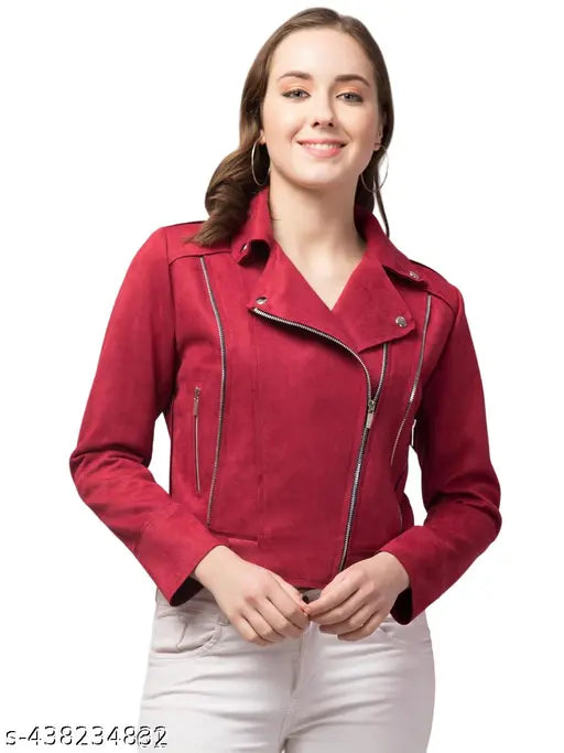 Avyola Women Winter wear Suede Solid Zipper Jacket  Polyester Long Sleeves Jacket