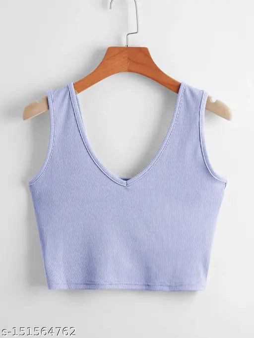 V-Neck Back Square Neck Crop Ribbed Top