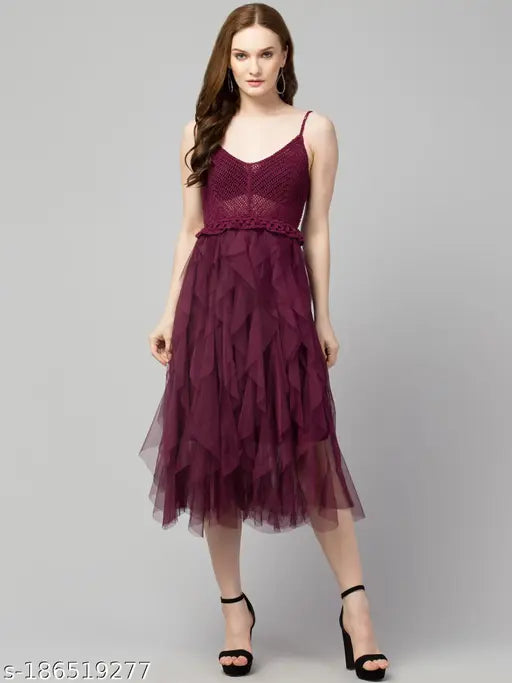 Women Crochet Solid Mesh Dress
