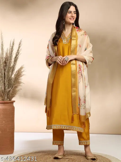 Women's Embroidered Kurta and Pant with Dupatta set
