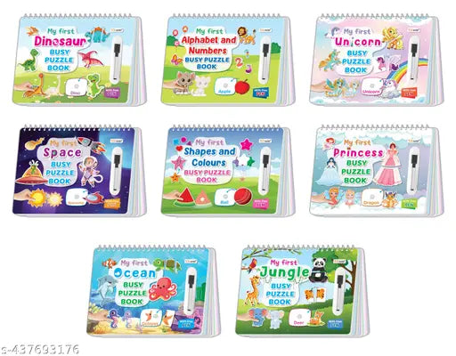My First Alphabet and Numbers  Shapes and Colours  Jungle  Princess  Unicorn  Space  Dinosaur and Ocean Busy Puzzle Book : Spiral Binding Book - Combo of 8 Busy Puzzle Books