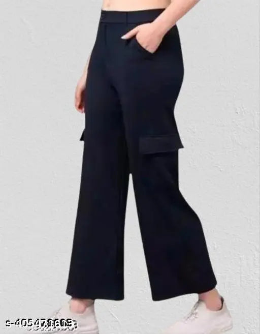 Women Premium Cotton Wide Leg 4 Pocket Cargos/Trousers - Relaxed Fit Cargo Pants with Insert Pockets