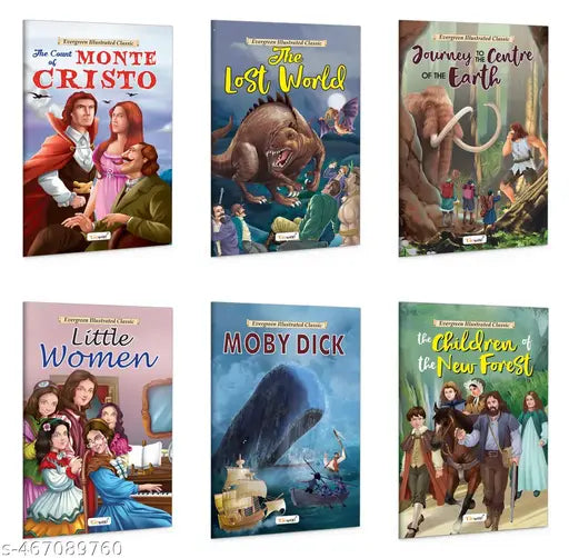 Evergreen Illustrated Classics for kids : Journey to the centre of the earth  Little Women  Moby Dick and more - Classic story books  Adventure book for children - Pack of 6 books