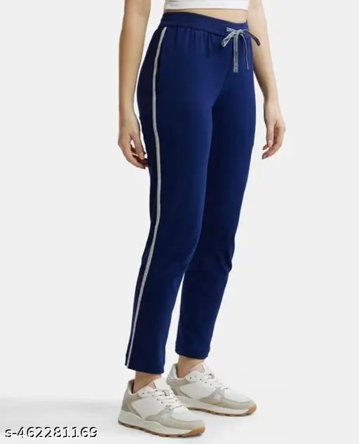 London Hills Women's Cotton Blend Regular Fit Joggers Track Pants for Women Striped Trackpants Women Joggers