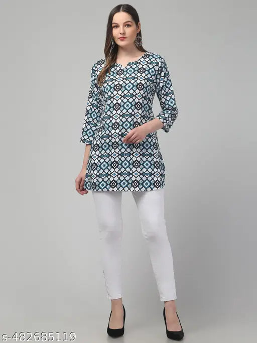 Women printed stylish short 3/4 sleeve rayon kurti