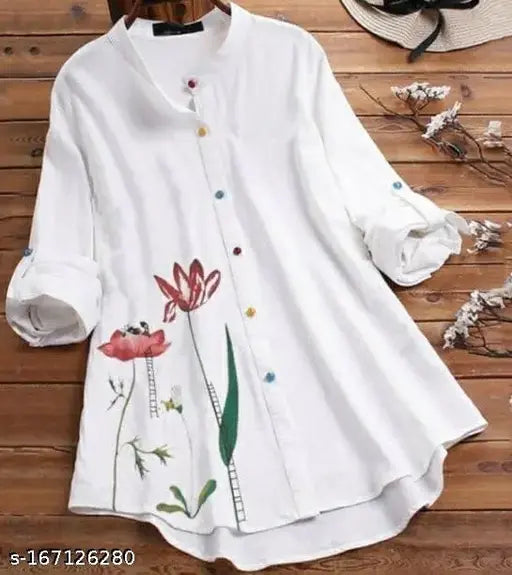Classy Red Flower Printed Womens Top Tunic