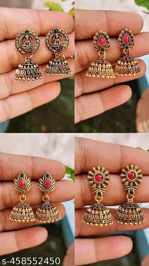 Gold Plated Earrings for Women (Pack of 4) - Jhumkas 