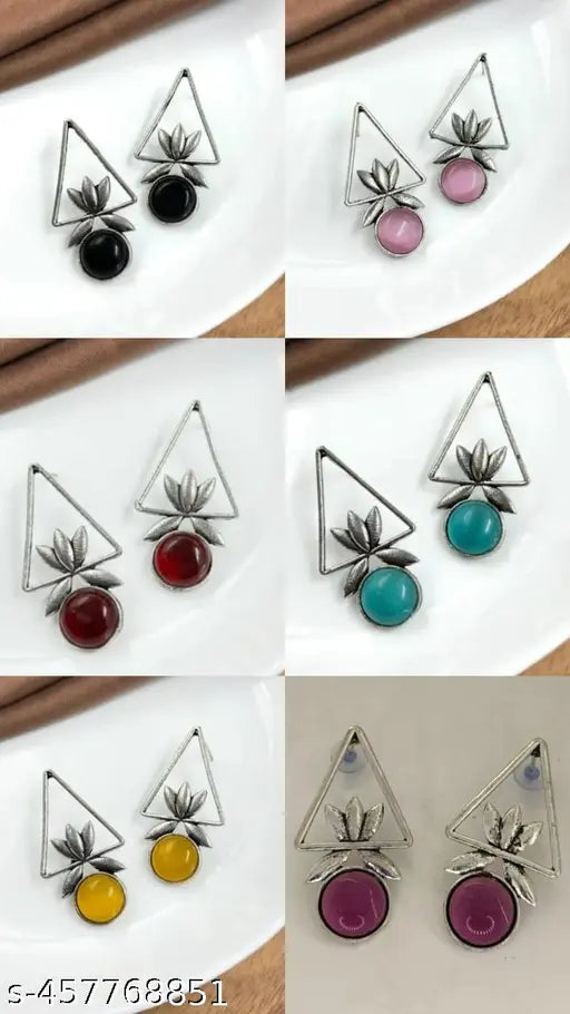 Silver-Plated Geometric Earrings Combo (Pack of 6) - Earrings for Women 