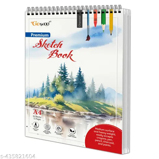 A4 Premium Sketch Book : Sketching and Drawing Paper  Top Spiral-Bound Sketchpad  36 Sheets 140 GSM Thick Paper for Painting and Sketching