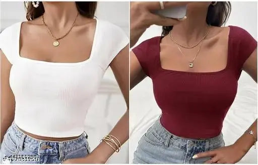 Women Casual Wear Square Neck Half Sleeve Crop Top