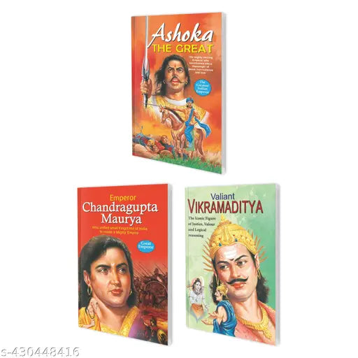 Ashoka the Great  Valiant Vikramaditya and Emperor Chandragupta Maurya book : Great emperors book  Children learning book  Biography books for kids - Combo of 3 Story books.