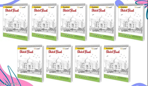 A5 Premium Sketch Book : Set of 9 - Top Spiral-Bound Sketchpad  36 sheets (5.8 x 8.3 Inch)  Drawing Paper for Doodling  140 Thick Paper For Painting And Sketching