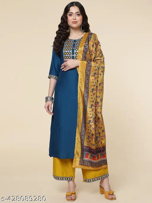 Women's Embroidery Yoke Design Kurta Pant With Dupatta Set