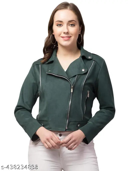 Avyola Women Winter wear Suede Solid Zipper Jacket  Polyester Long Sleeves Jacket