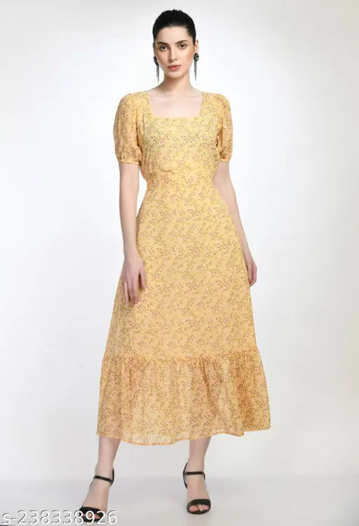 Elegant Floral Printed Georgette A-Line Dress