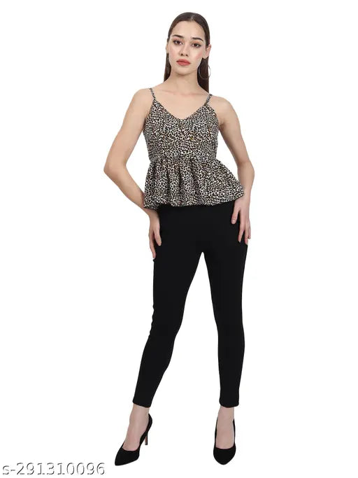 Nature Craft Women Multicolor Crepe and roma stripe shoulder Floral Print Tops with jegging sets