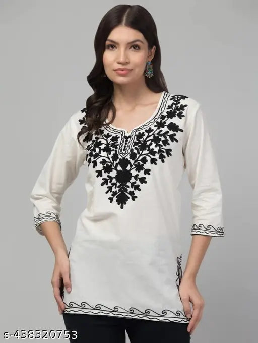 STYLISH COTTON SHORT KURTI WHITE..