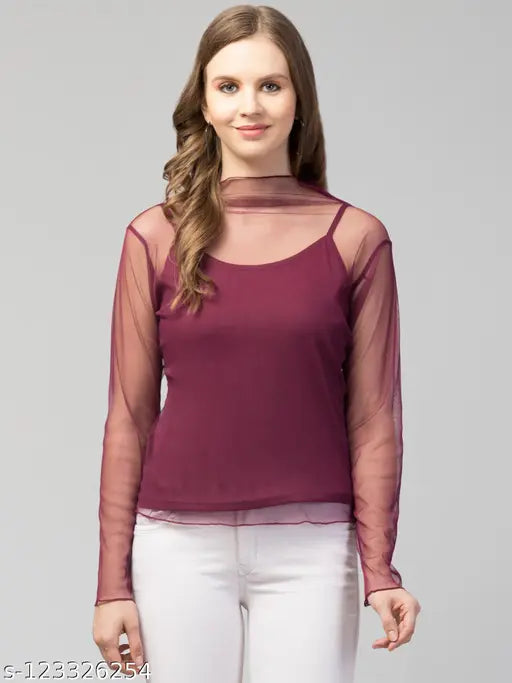 Avyola  Women Girls Solid Mesh Tops & Tunics / Stylish Top for Women