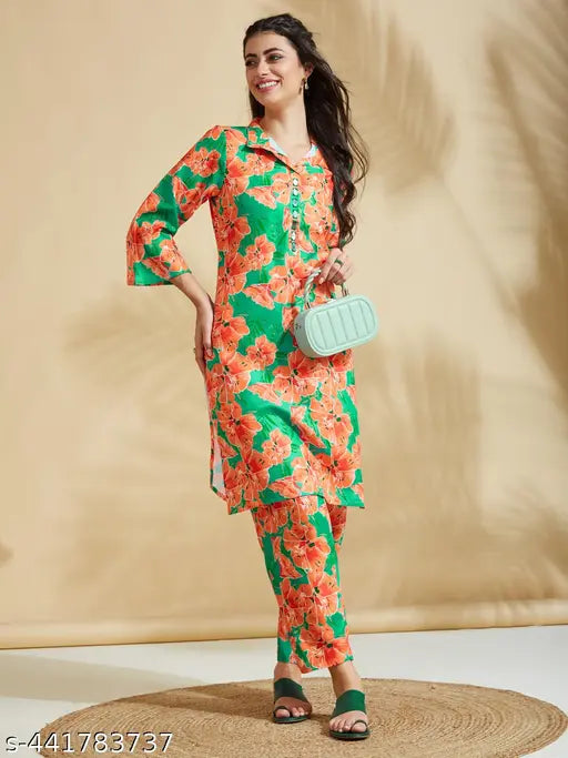 Women's Cotton Kurta with Pant Co-ords Set